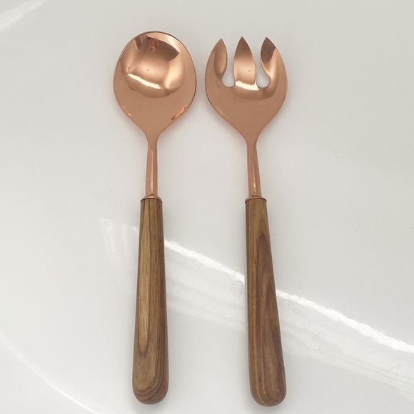 Other - Copper & Wood Handle Salad Serving Utensils